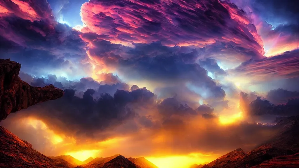 Prompt: amazing photo of anime sky by marc adamus, beautiful dramatic lighting