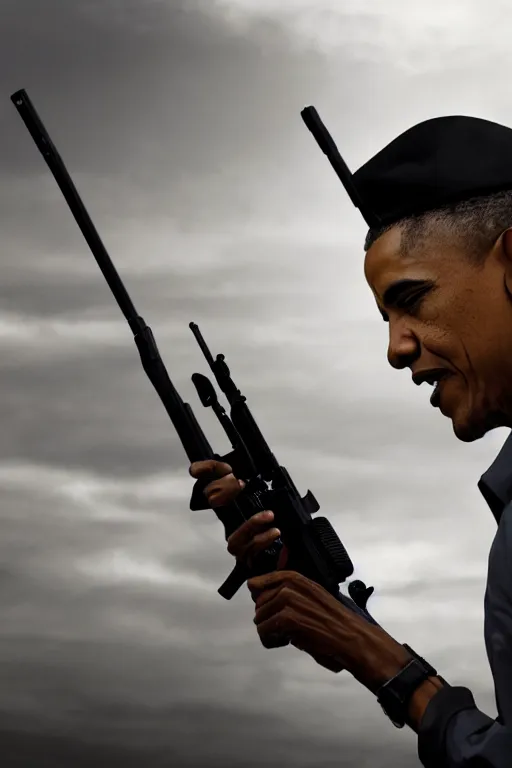 Prompt: obama with a rifle, professional HD photography, realistic