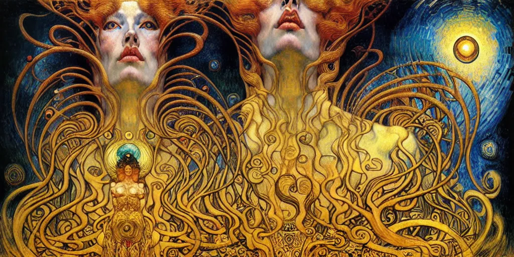 Image similar to Divine Chaos Engine by Karol Bak, Jean Delville, William Blake, Gustav Klimt, and Vincent Van Gogh, symbolist, visionary