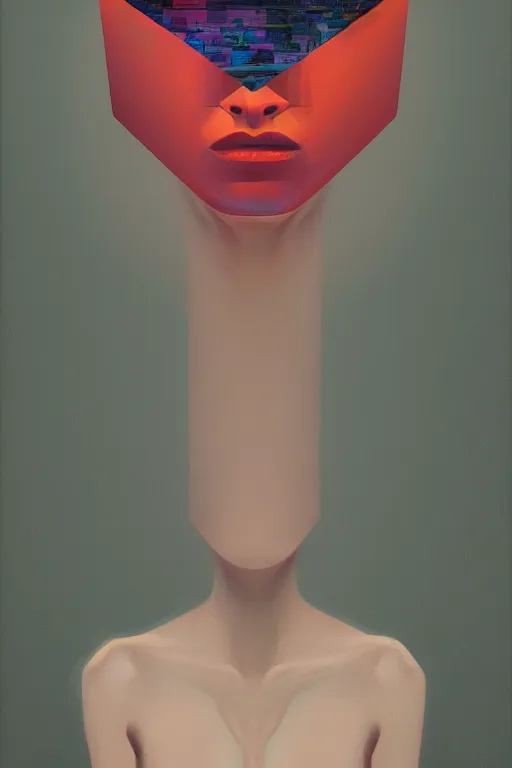 Image similar to woman wearing oculus and digital glitch head edward hopper and james gilleard, zdzislaw beksisnski, higly detailed