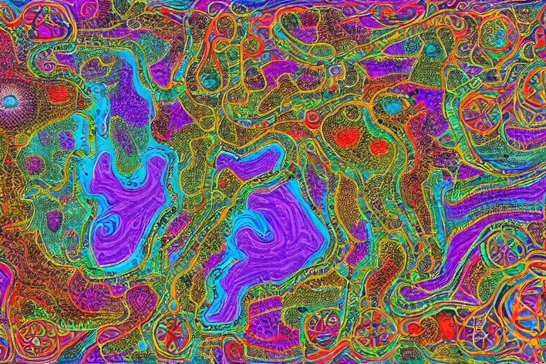 Image similar to Map of a psychedelic realm highly detailed, full color