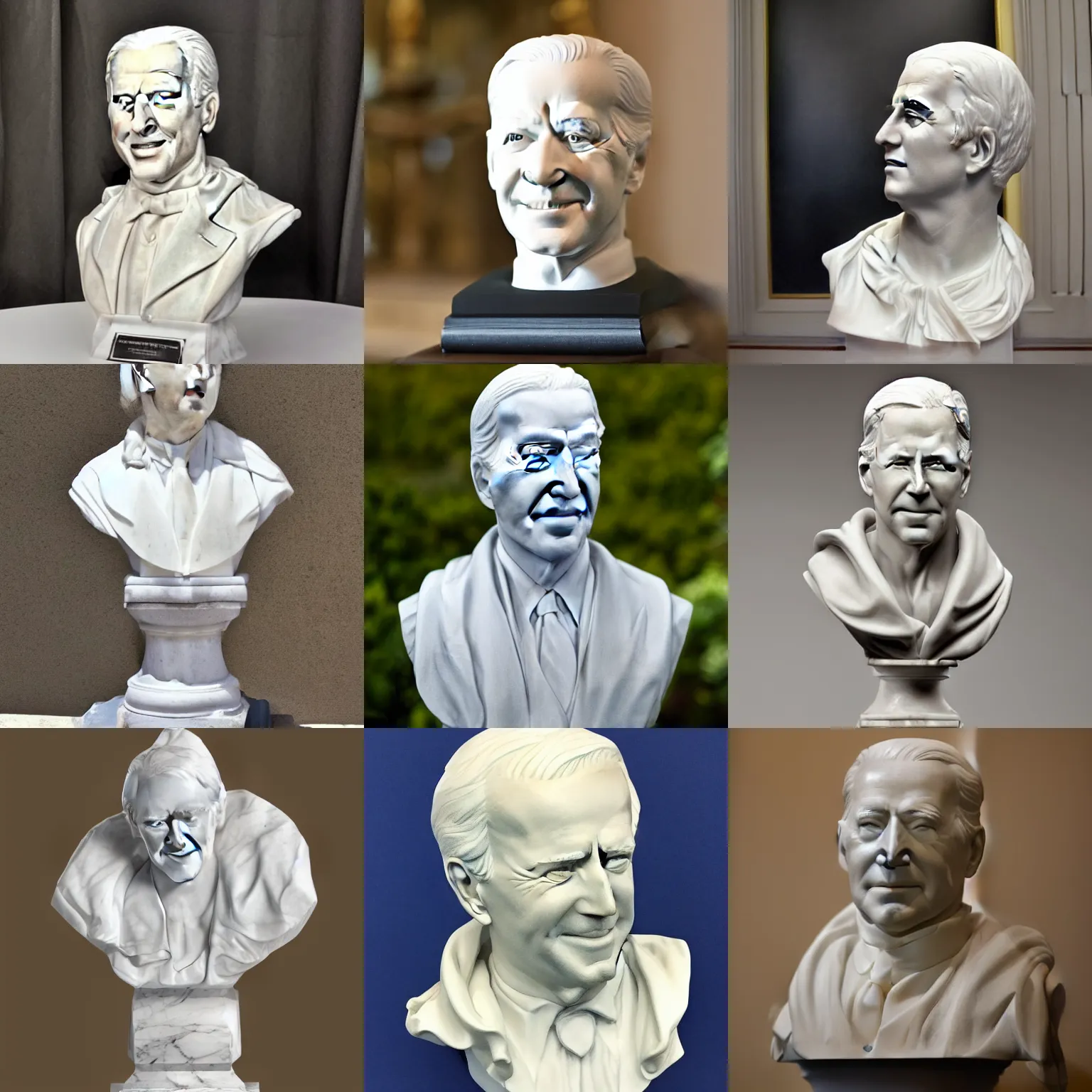 Prompt: marble bust of Joe Biden wearing a toga