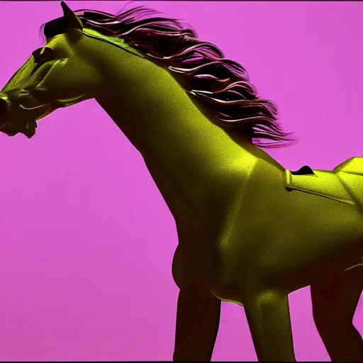 Prompt: neon digital fantasy horse by Eadweard Muybridge reimagined by industrial light and magic, digital screenshot, trending on artstation