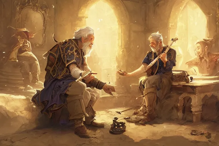 Prompt: an old musician teaching an artificer a visual melody in the baroque era, hearthstone art style, epic fantasy style art by Craig Mullins, fantasy epic digital art, epic fantasy card game art by Greg Rutkowski