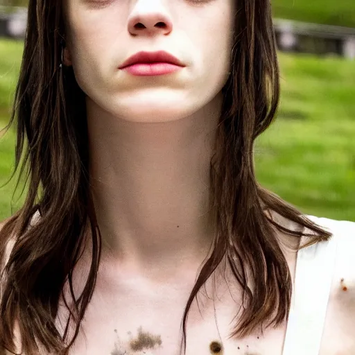 Prompt: cinematic portrait of stacy martin in the next avenger movie fighting a green thanos, high detailed skin texture