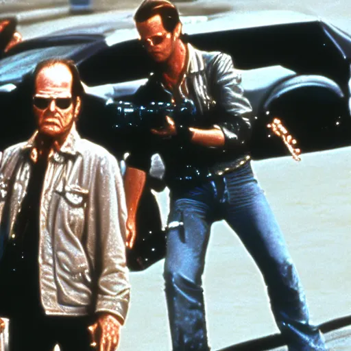 Prompt: Jack Nicholson plays Terminator 2, scene from the film