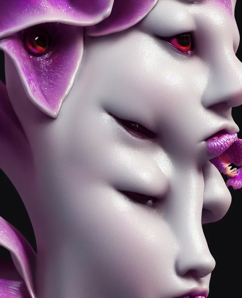 Image similar to goddess full painted acryllic sculpture close-up portrait. orchid bird betta fish, intricate artwork by Tooth Wu and wlop and beeple. octane render, trending on artstation, greg rutkowski very coherent symmetrical artwork. cinematic, hyper realism, high detail, octane render, 8k