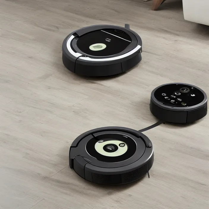 Image similar to A Roomba with 4 dynamic legs, 3D product advertising, 3D professional advertising, studio quality