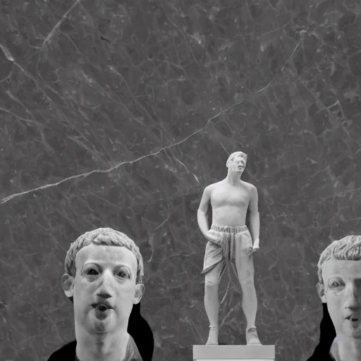 Prompt: highly detailed marble statue of mark zuckerberg in a museum with a large crowd of gray aliens surrounding it, far future, 8 k, 1 5 0 mp,