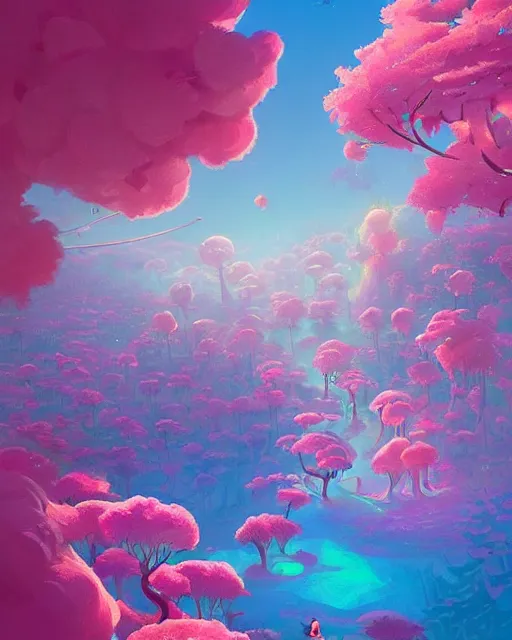 Prompt: candyland landscape | candies desserts cherry - blossoms | highly detailed | very intricate | fantasy whimsical magical | soft bright natural morning light | pixar | award - winning | matte painting by anton fadeev and paul lehr and rhads and alena aenami | pastel color palette | featured on artstation