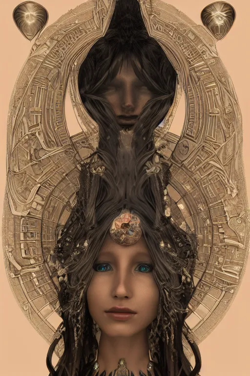 Prompt: a realistic dark photo of a beautiful ancient alien woman goddess in jewelery and fractals in style of alphonse mucha art nuvo dmt trending on artstation made in unreal engine 4
