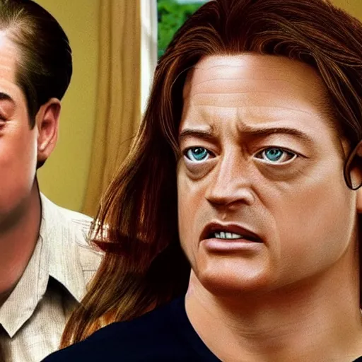 Image similar to brendan fraser crying and balding, hyper realistic,