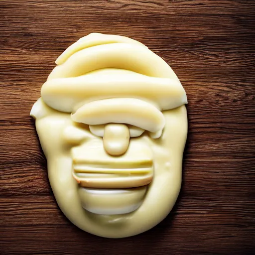 Image similar to mayonnaise in the shape of a human face, human face made out of mayonnaise, professional food photography, unreal engine