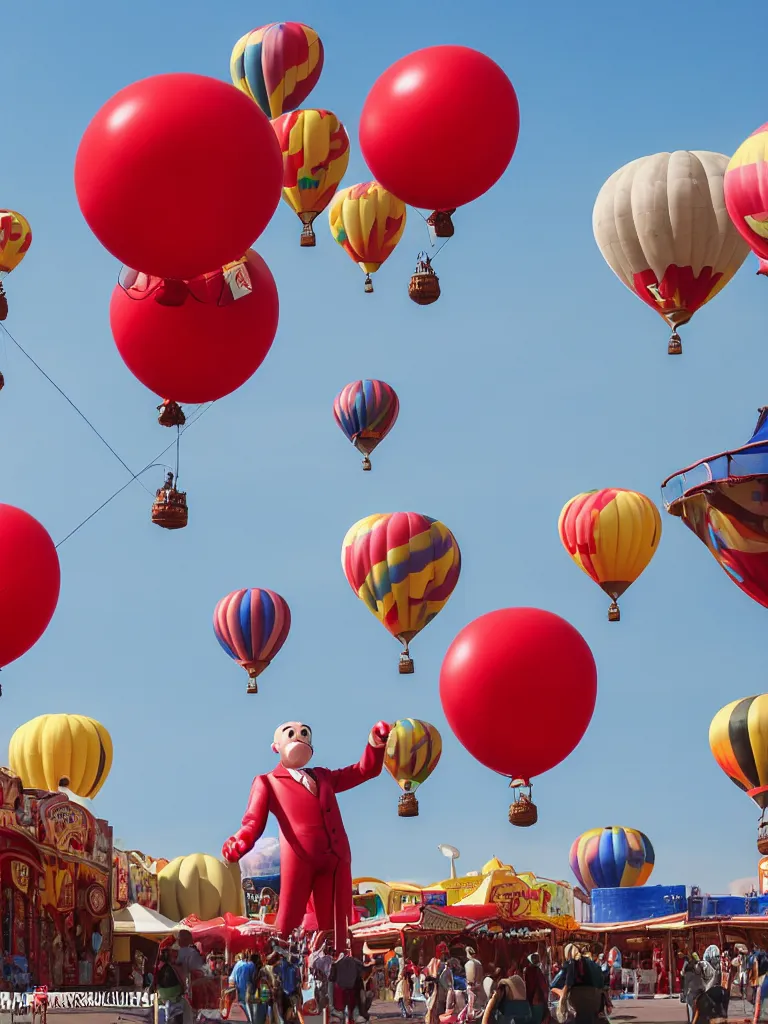 Image similar to balloon man with red balloons at the fair by disney concept artists, blunt borders, rule of thirds