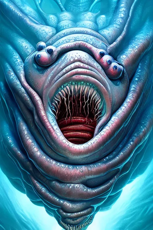 Prompt: hyperrealistic close-up surrealism underwater creature monster!! highly detailed concept art eric zener elson peter cinematic hard lighting high angle hd 8k sharp shallow depth of field, inspired by David Paul Cronenberg and Zdzisław Beksiński