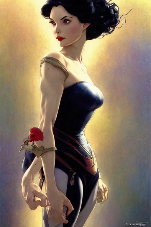 Image similar to warrior snow white as aeon flux profile picture by Margaret Keane, dynamic pose, intricate, futuristic, fantasy, elegant, by Stanley Artgerm Lau, greg rutkowski, thomas kindkade, alphonse mucha, loish, norman Rockwell,