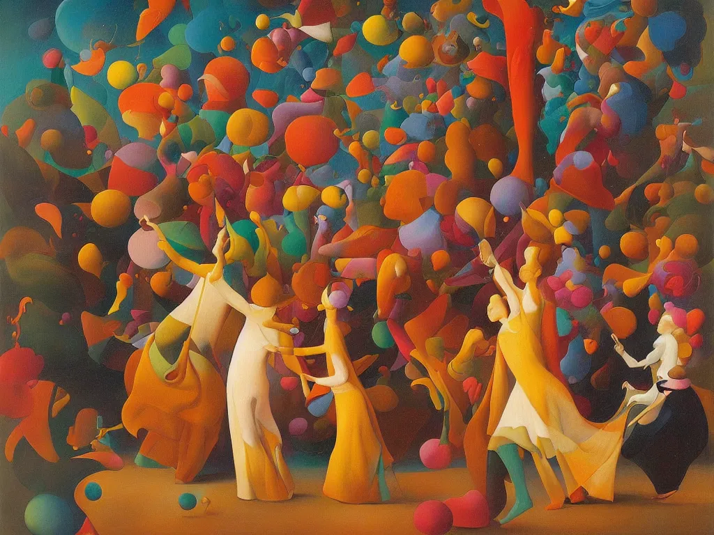 Prompt: cosmic lollipop with man and woman dancing. painting by agnes pelton, jan van eyck