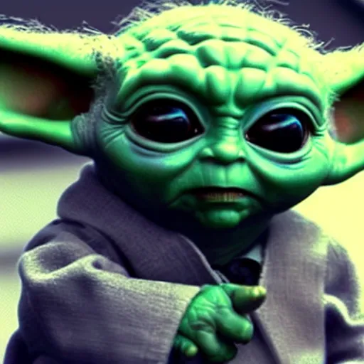 Prompt: Baby Yoda As the joker digital art 4K quality super realistic