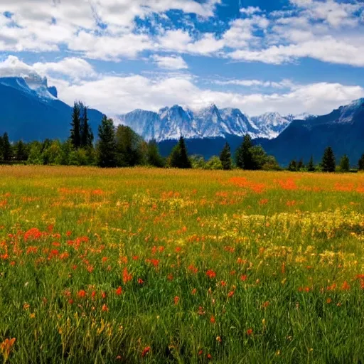 Image similar to beautiful meadows with a mountain range in the background