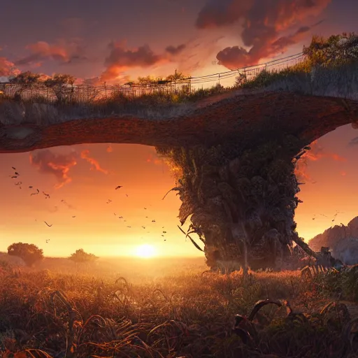 Image similar to panorama,nature,neri oxman,beautiful sunset,organic growth, panoramic,boris vallejo,luis royo,michael whelan,photorealistic,unreal engine 5,octane render,detailed