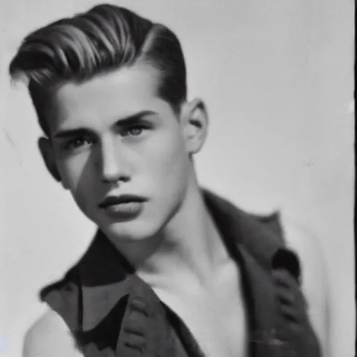 Prompt: a moderately handsome rebellious hot young guy, 1 9 3 8 photo