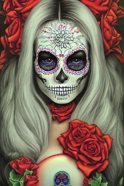 Image similar to Illustration of a sugar skull day of the dead girl, art by christopher vacher