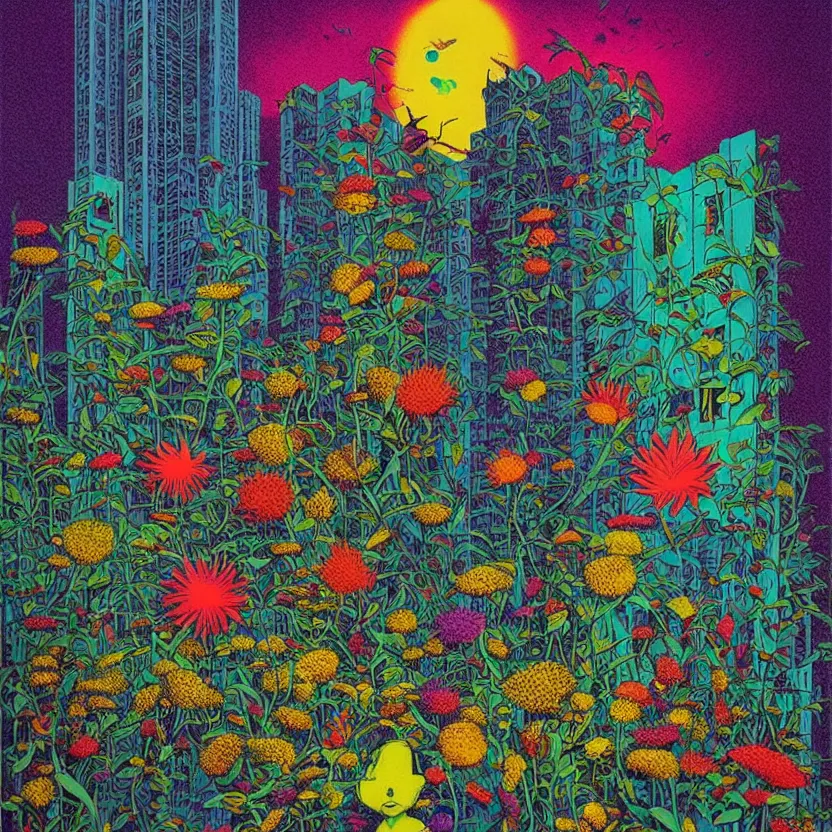 Prompt: surreal glimpse into other universe, mahanakorn tower, summer morning, very coherent and colorful high contrast, art by!!!! rafal olbinski!!!!, geof darrow, floralpunk screen printing woodblock, dark shadows, hard lighting, stipple brush technique,