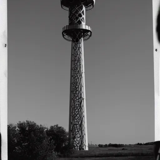 Image similar to a film photo of a windtower, Kodak gold 200 film