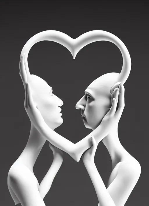 Prompt: art by santiago calatrava and salvador dali, perfectly centered symmetrical balanced male and female portrait of man and woman in love sharing one heart. high coherence ; 3 d render 8 k octane ultra hd