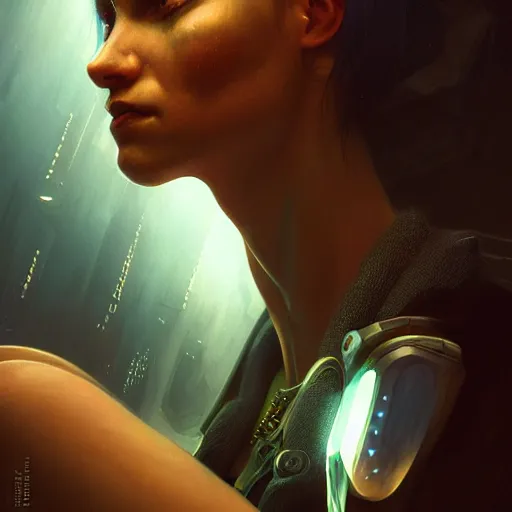 Image similar to a expressive portrait photograph of cyberpunk woman in dramatic lighting, depth of field background, artstation, award - winning realistic sci - fi concept art by jim burns and greg rutkowski, a realism masterpiece, expressive color palette, james gilleard, bruegel, alphonse mucha, and yoshitaka amano