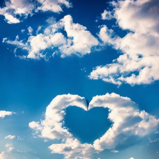 Prompt: heart heart shaped clouds, photo