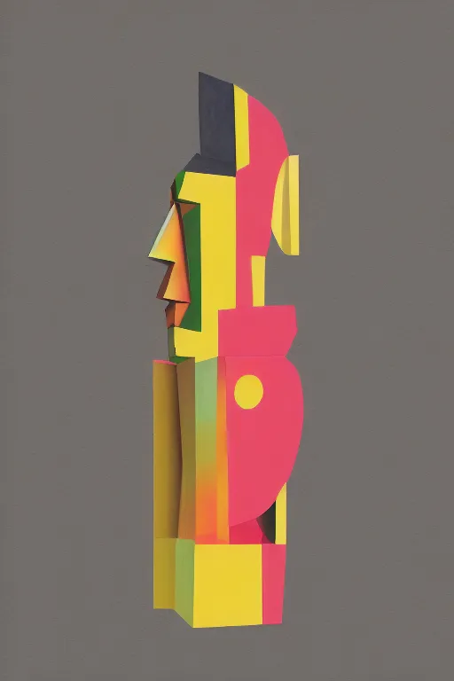 Image similar to cubist moai statue cutout digital illustration cartoon colorful beeple