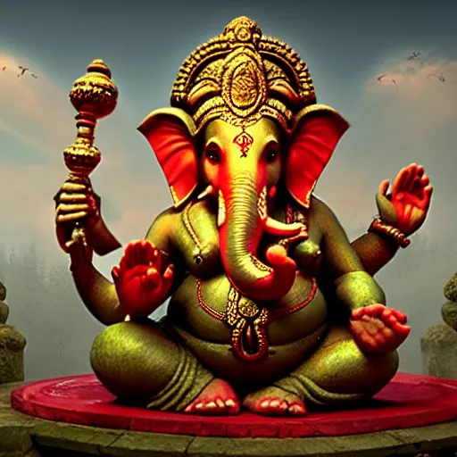 Prompt: Ganesha, 8k, highly realistic, hyper detailed, unreal engine 5, IMAX quality, realistic, cinematic, epic lighting, backlight, realistic, in the style of Claudio Bravo, James Cameron, Ridley Scott