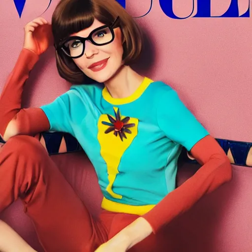 Image similar to Vogue Magazine spread of Velma from Scooby Doo, 4k, photorealistic