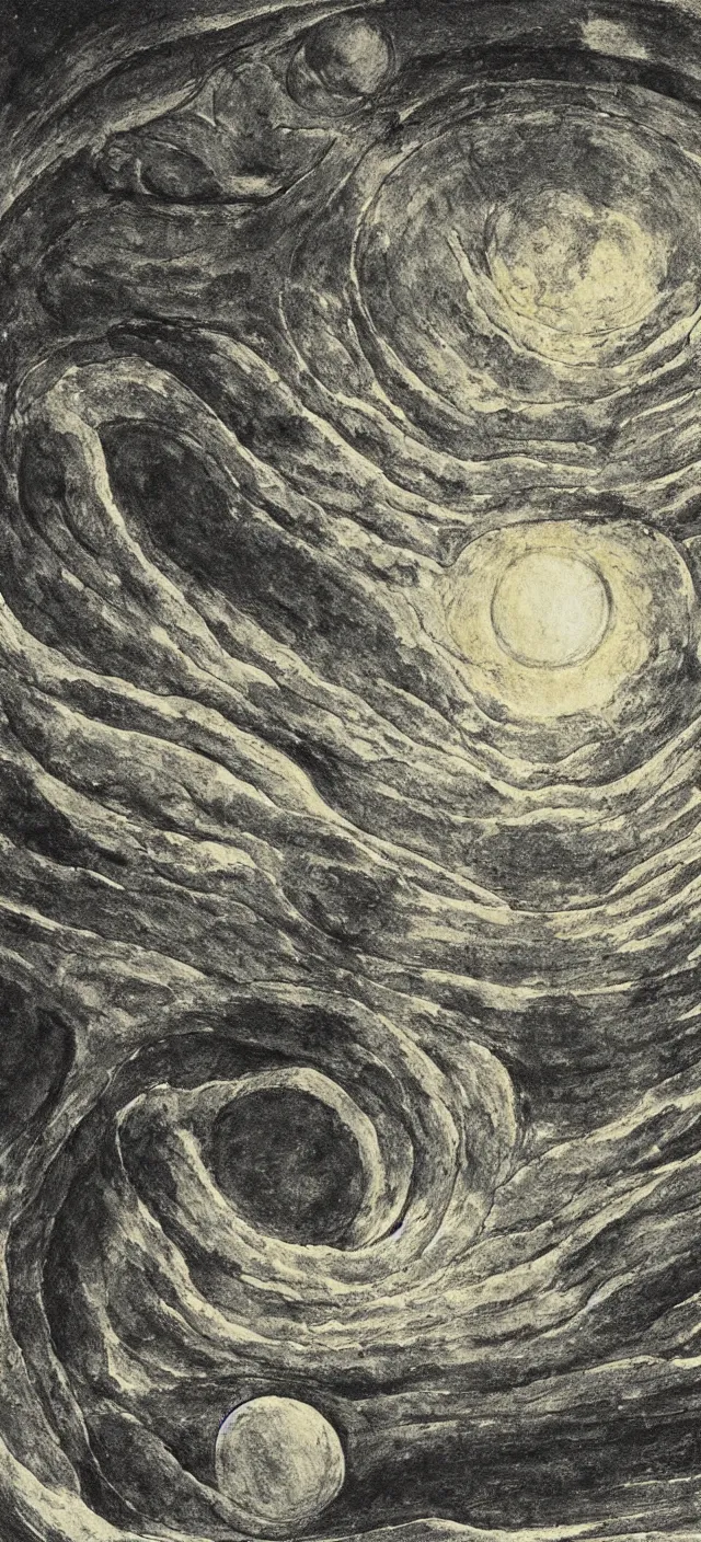 Prompt: an illustration of an alien planet by william blake