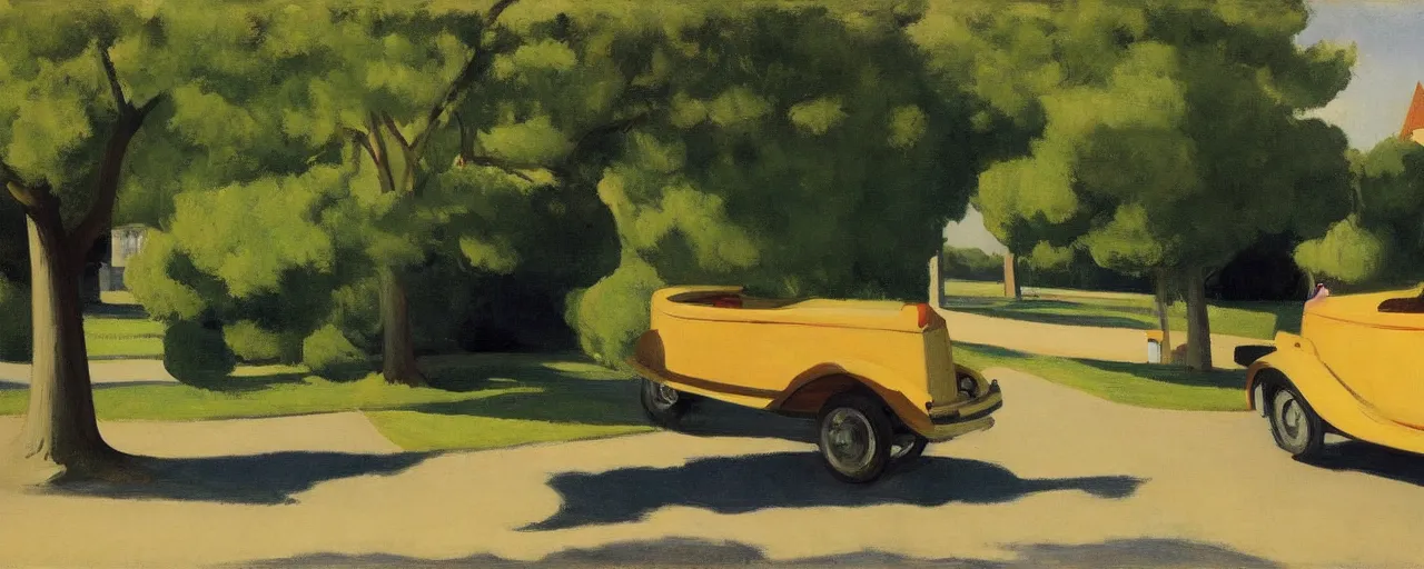 Image similar to car parked in the shade under a tree, edward hopper