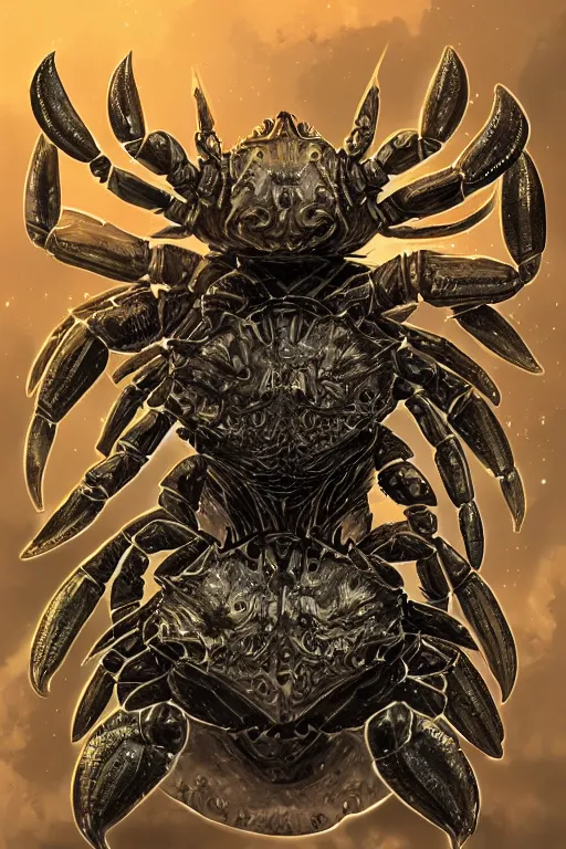 Image similar to armoured warrior humanoid crab monster, symmetrical, highly detailed, digital art, limpet themed armour, sharp focus, trending on art station, ambient lighting, kentaro miura manga art style