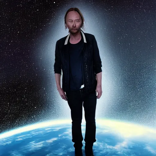 Image similar to thom yorke floating in space