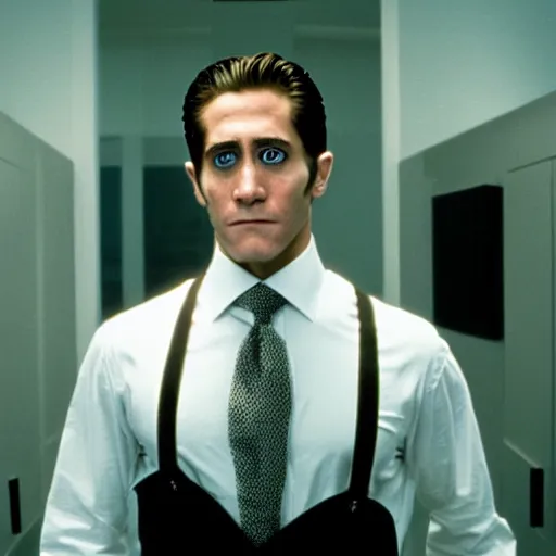 Image similar to film still of Jake Gyllenhaal as Patrick Bateman in American Psycho