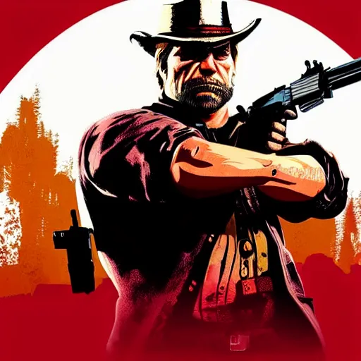 Image similar to Duke Nukem in Red Dead Redemption 2, Duke Nukem art style, explosive background