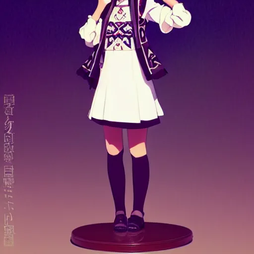 Image similar to a beautiful! boyish! natalie portman model, wearing catholic school girl outfit with mayan pattern and native style, aztec street fashion, guilty gear art direction, gapmoe yandere grimdark, trending on pixiv fanbox, painted by greg rutkowski makoto shinkai takashi takeuchi studio ghibli, akihiko yoshida