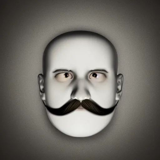 Image similar to human head with empty eye sockets, mustache and beard, backlit, realistic