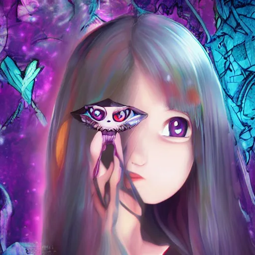 Image similar to portrait of a cute beautiful girl holding a balisong, anime digital art, creepy