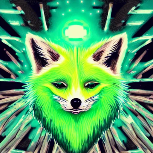 Prompt: digital limey green and white fox, retrowave palette, digital world, highly detailed, electric breeze, anatomically correct vulpine, synth feel, fluffy face, ear floof, flowing fur, super realism, accurate animal imagery, 4 k digital art