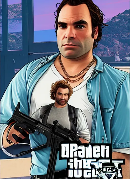Prompt: a portrait of johnny galecki as gta 5 cover art