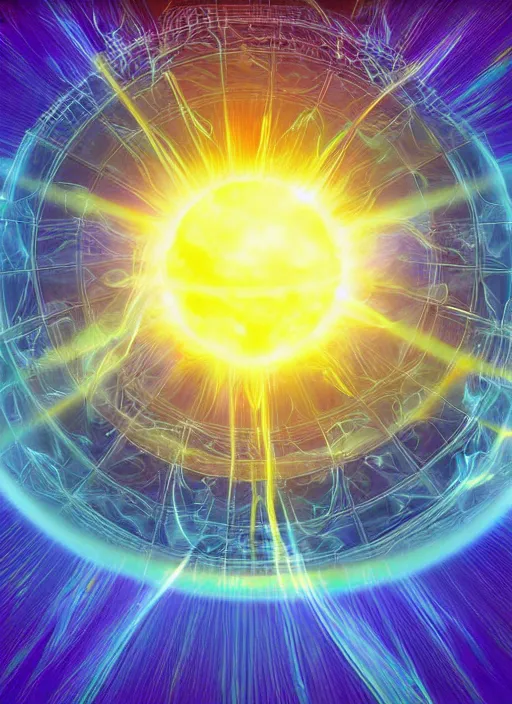 Image similar to matrix coded globe emitting rays of light into the vast cosmos digital art