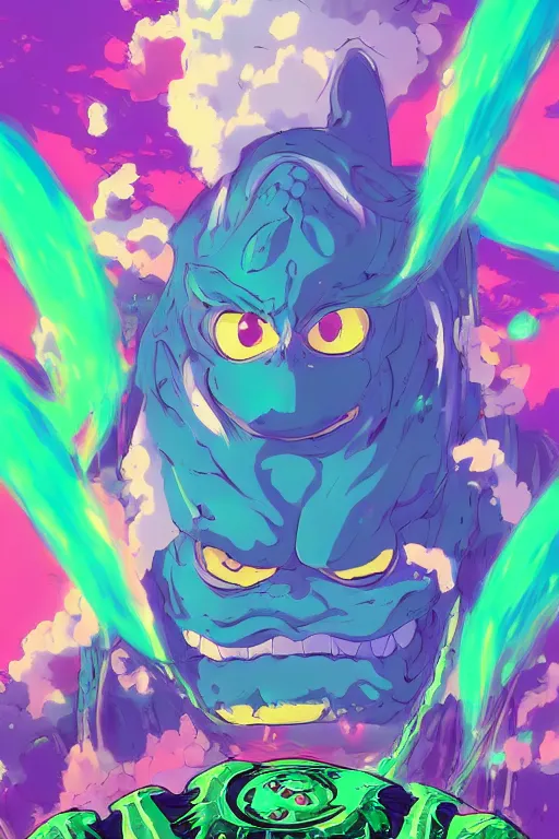 Image similar to monster energy, 4 k digital paint by studio ghibli hayao miyazaki. vivid colours, vaporwave lighting style, very sharp and detailed. trending on artstation and behance.