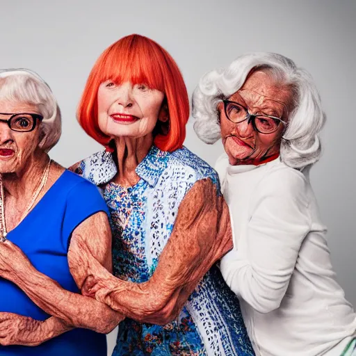 Image similar to old spice girls at age 9 0 years old, color ( sony a 7 r iv, symmetric balance, polarizing filter, photolab, lightroom, 4 k, dolby vision, photography award ), vogue, perfect face