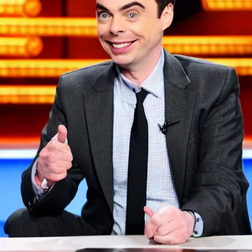 Image similar to jim parsons pretending to be larry king