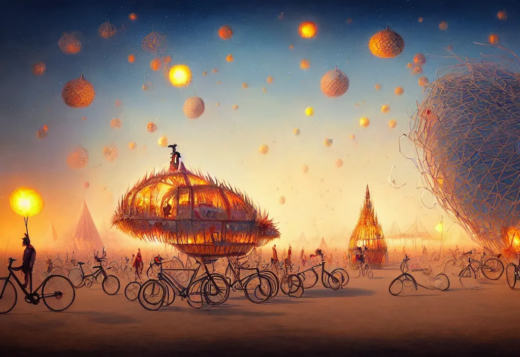 Prompt: A beautiful illustration of burning man festival, trending on artstation, WLOP, cgsociety by Gediminas Pranckevicius, trending on cgsociety, Michaelangelo, bokeh, fractal Thunder glow by dan mumford